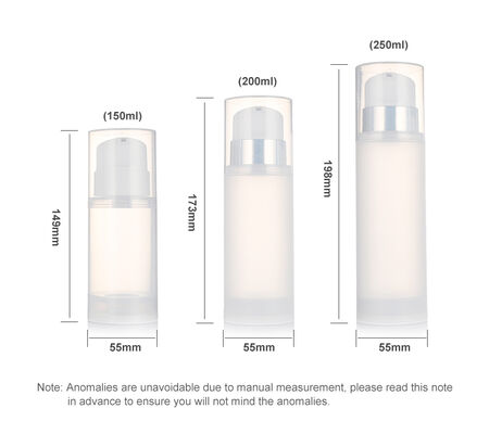 Havasız Pompa Şişesi 150ml 200ml 250ml / PP Kozmetik Ambalaj için Şeffaf Losyon Pompa Şişesi