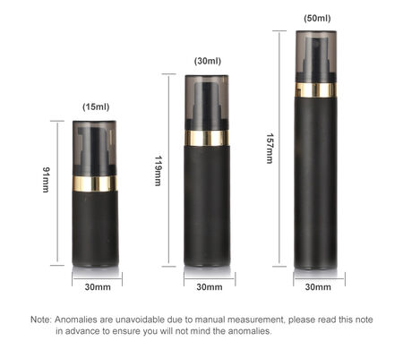 En Kaliteli Siyah Havasız Şişe 15ml 30ml 50ml PP Plastik Havasız Kozmetik Şişeler